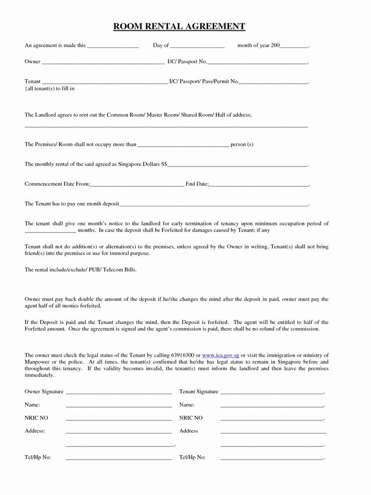 Free Printable Room Rental Agreement California
