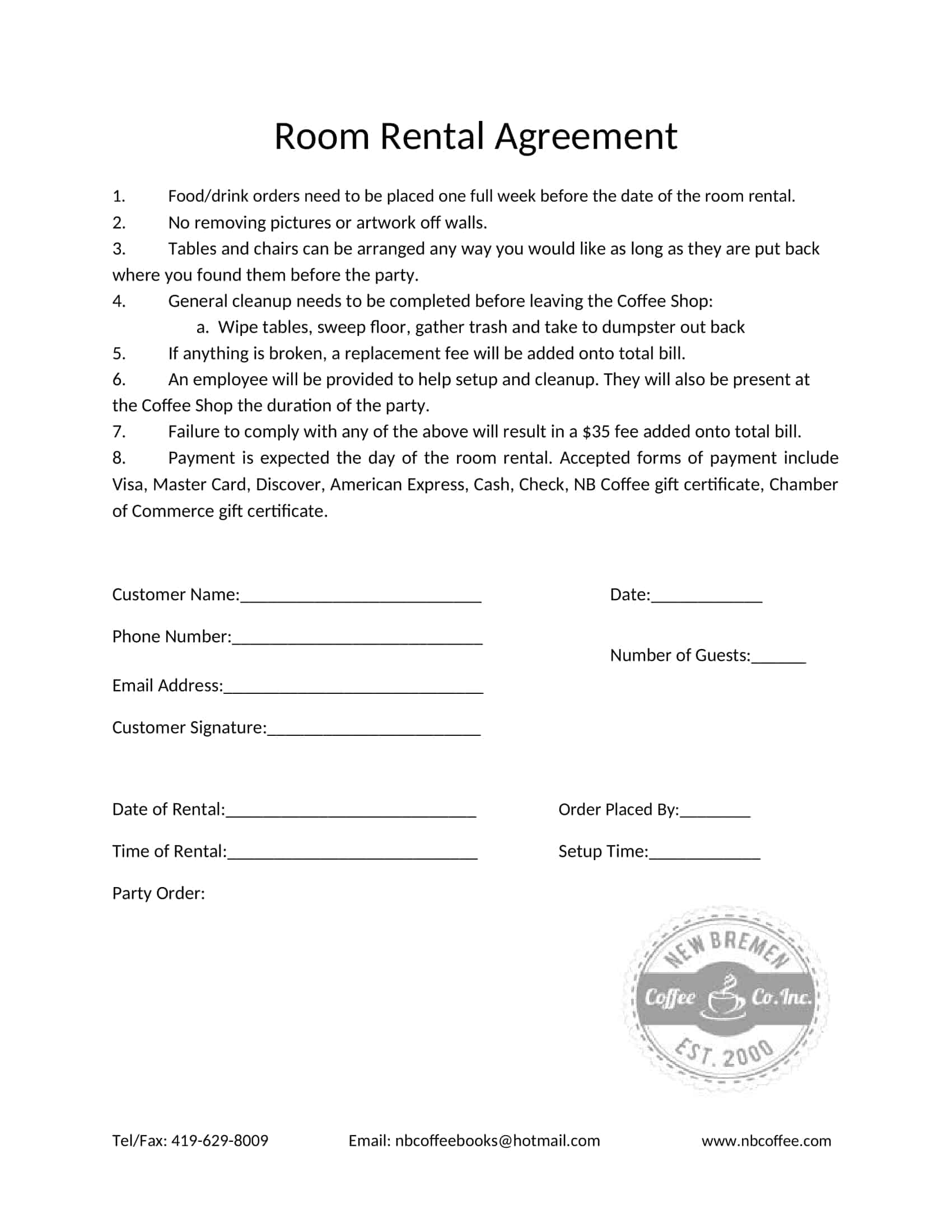 Free Printable Room Rental Agreement Templates Word Excel Form