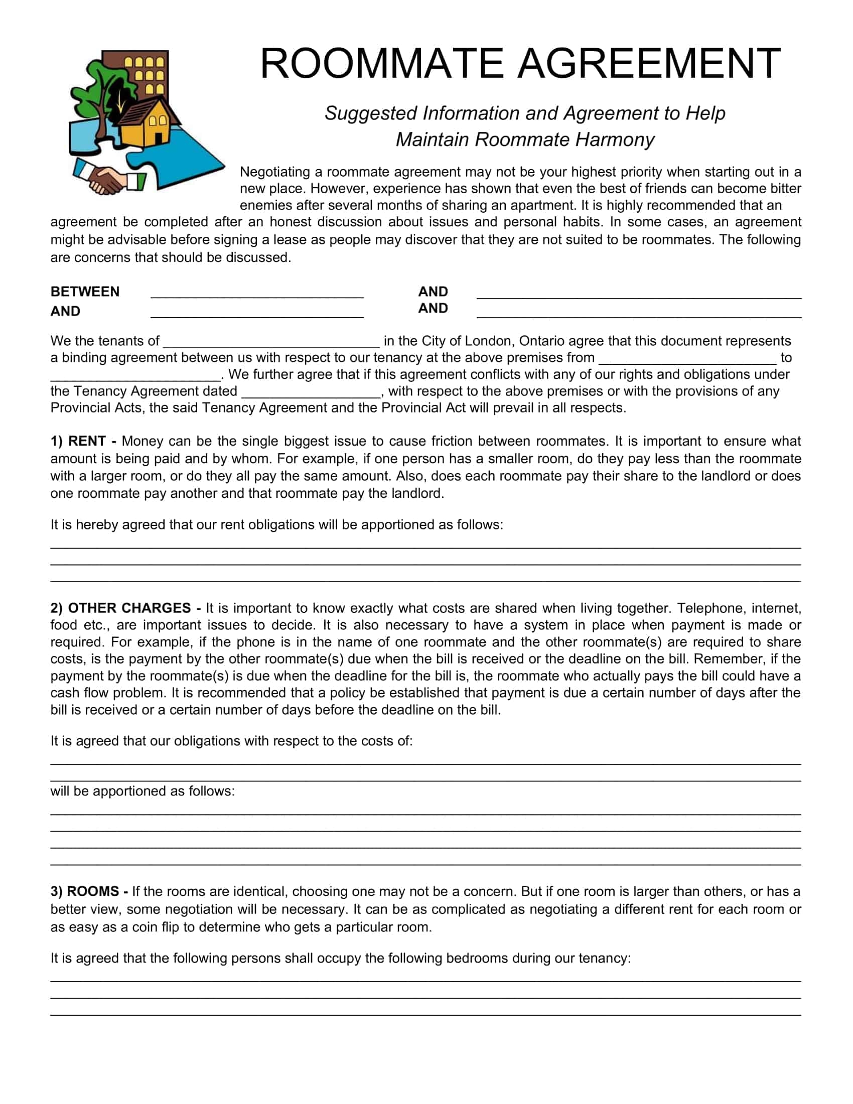 Free Printable Roommate Agreement Templates Word PDF 