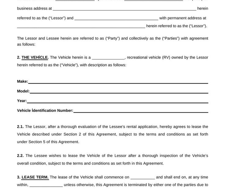 Free Printable Rv Rental Agreement