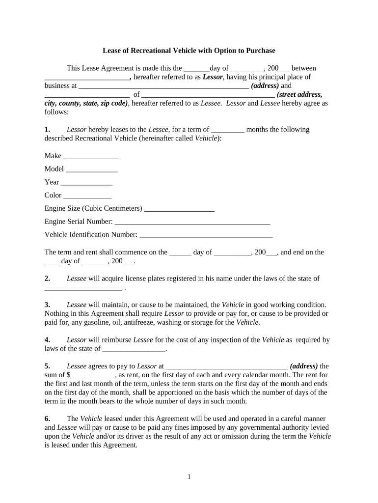 Free Printable Rv Rental Agreement Fill Out Sign Online DocHub