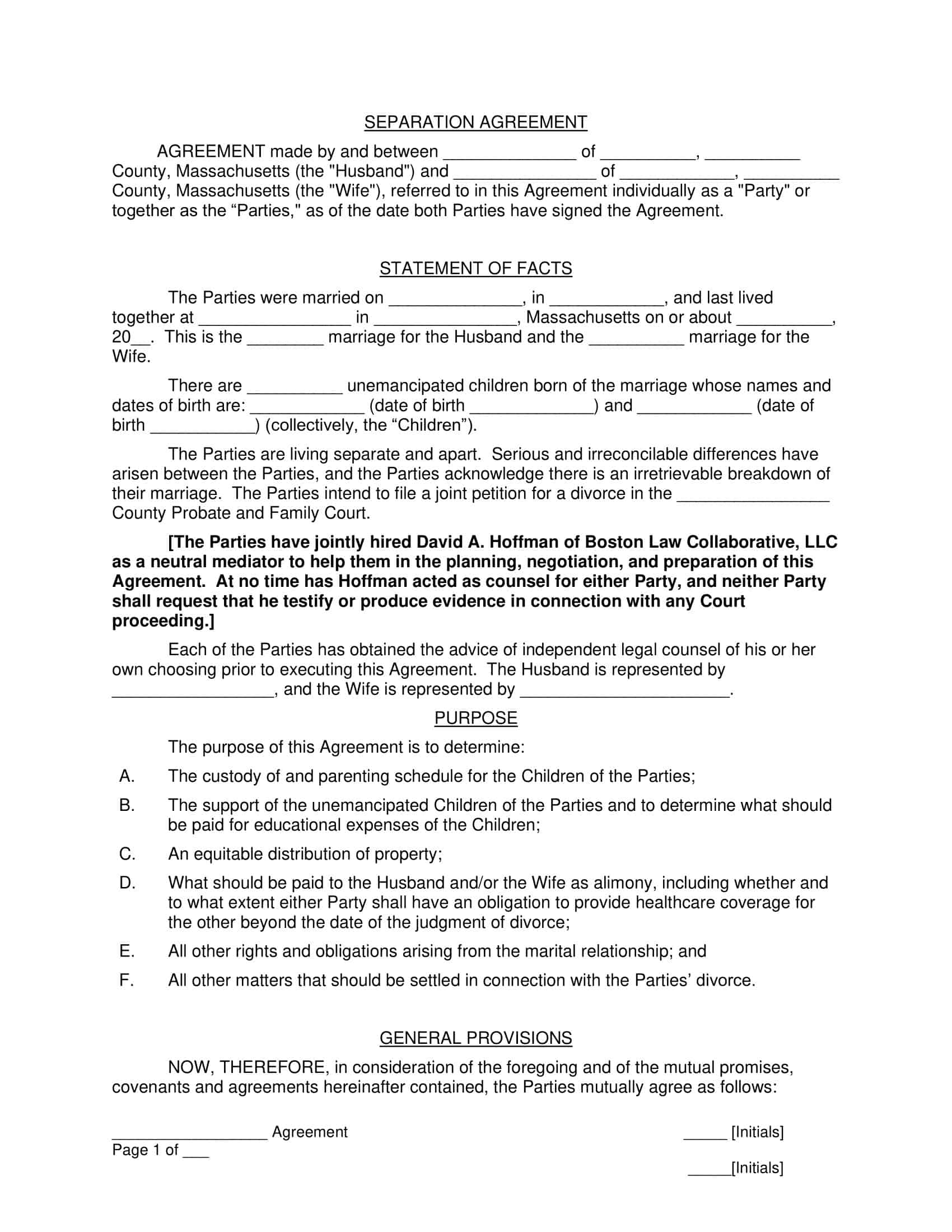 Free Printable Separation Agreement Templates PDF Word 