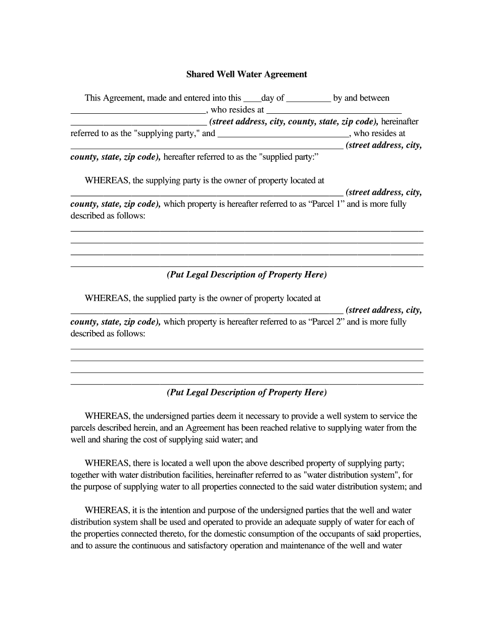 Free Printable Shared Well Agreement