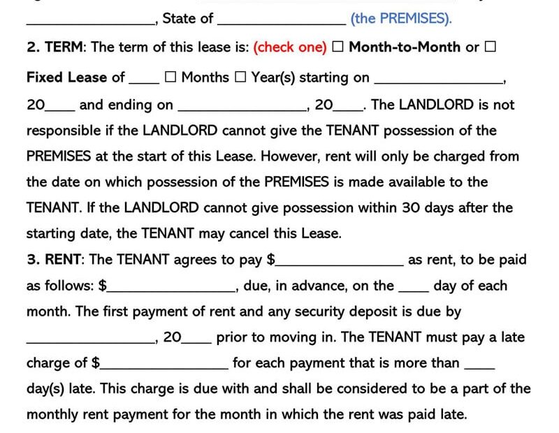Free Printable Simple One Page Lease Agreement