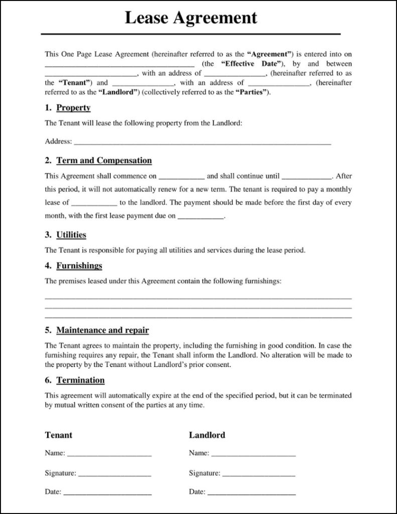 Free Printable Simple One Page Lease Agreement FREE Printables