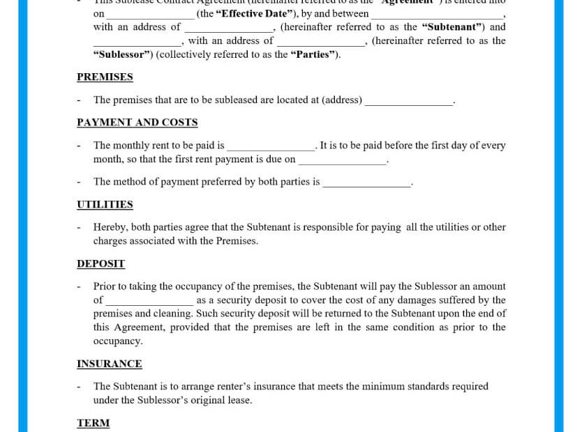 Free Printable Sublease Agreement Templates Printable Download