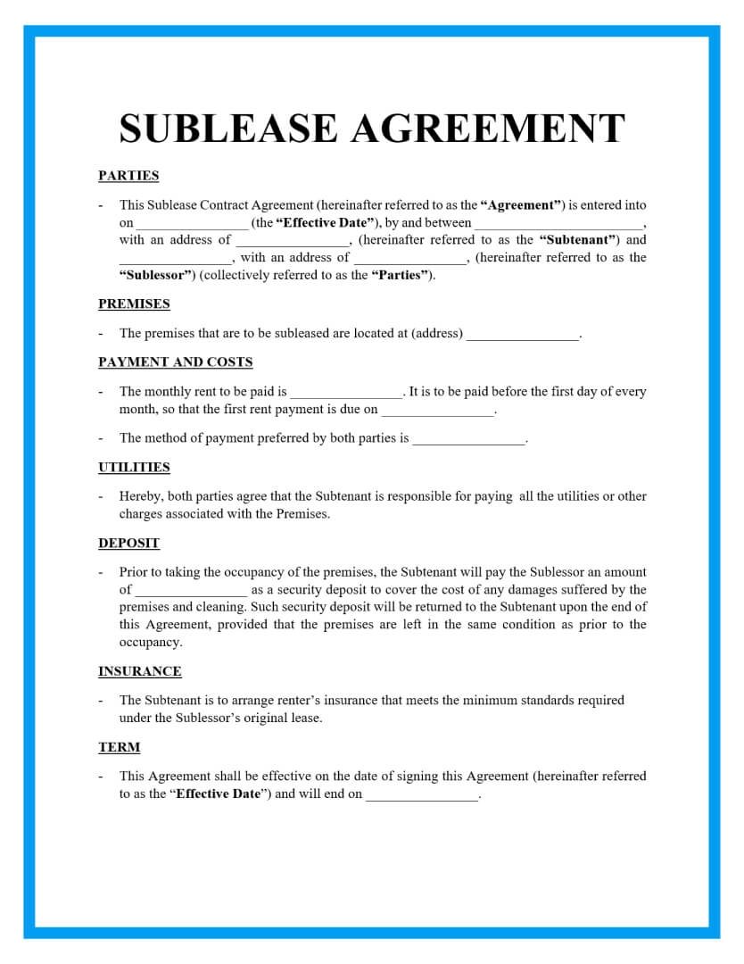 Free Printable Sublease Agreement Templates Printable Download