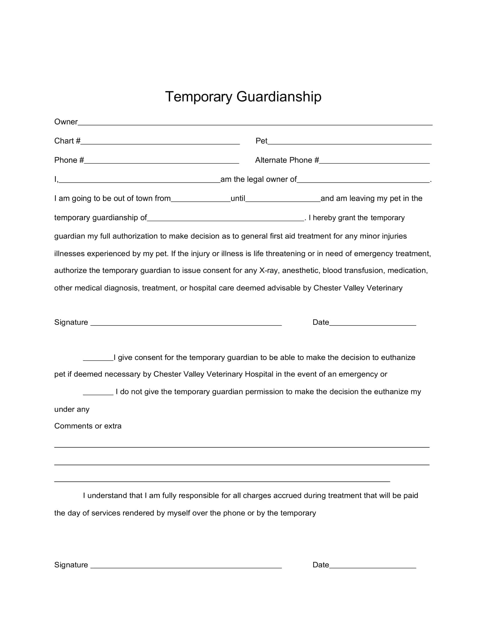 Free Printable Temporary Guardianship Templates PDF Word Form Letter