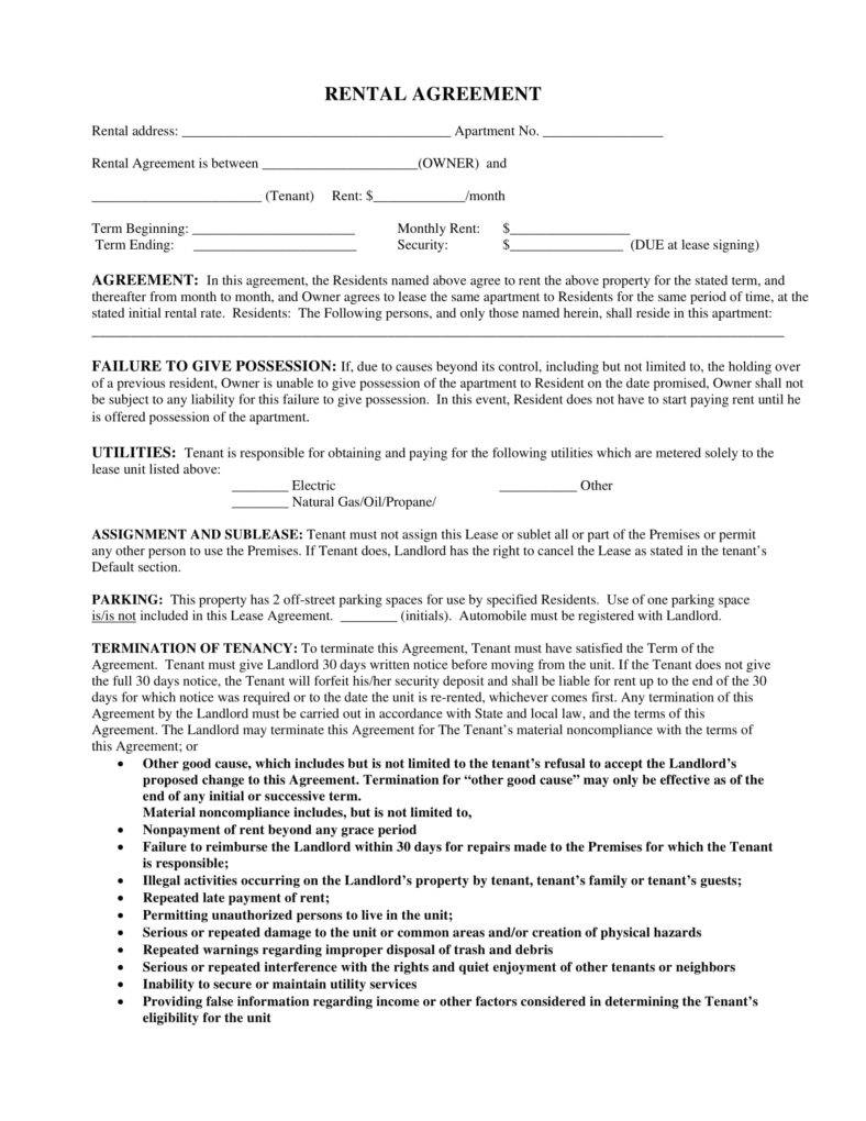 Free Printable Tenant Lease Agreement