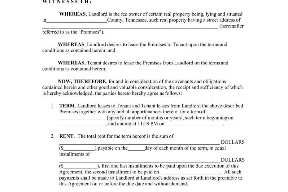 Free Printable Tennessee Lease Agreement