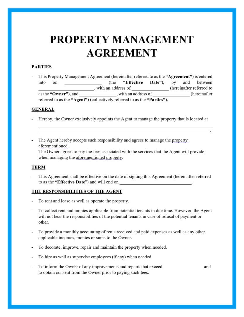 Free Property Management Agreement Form And Template