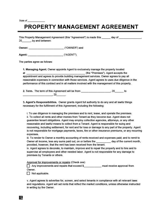 Free Property Management Agreement PDF Word