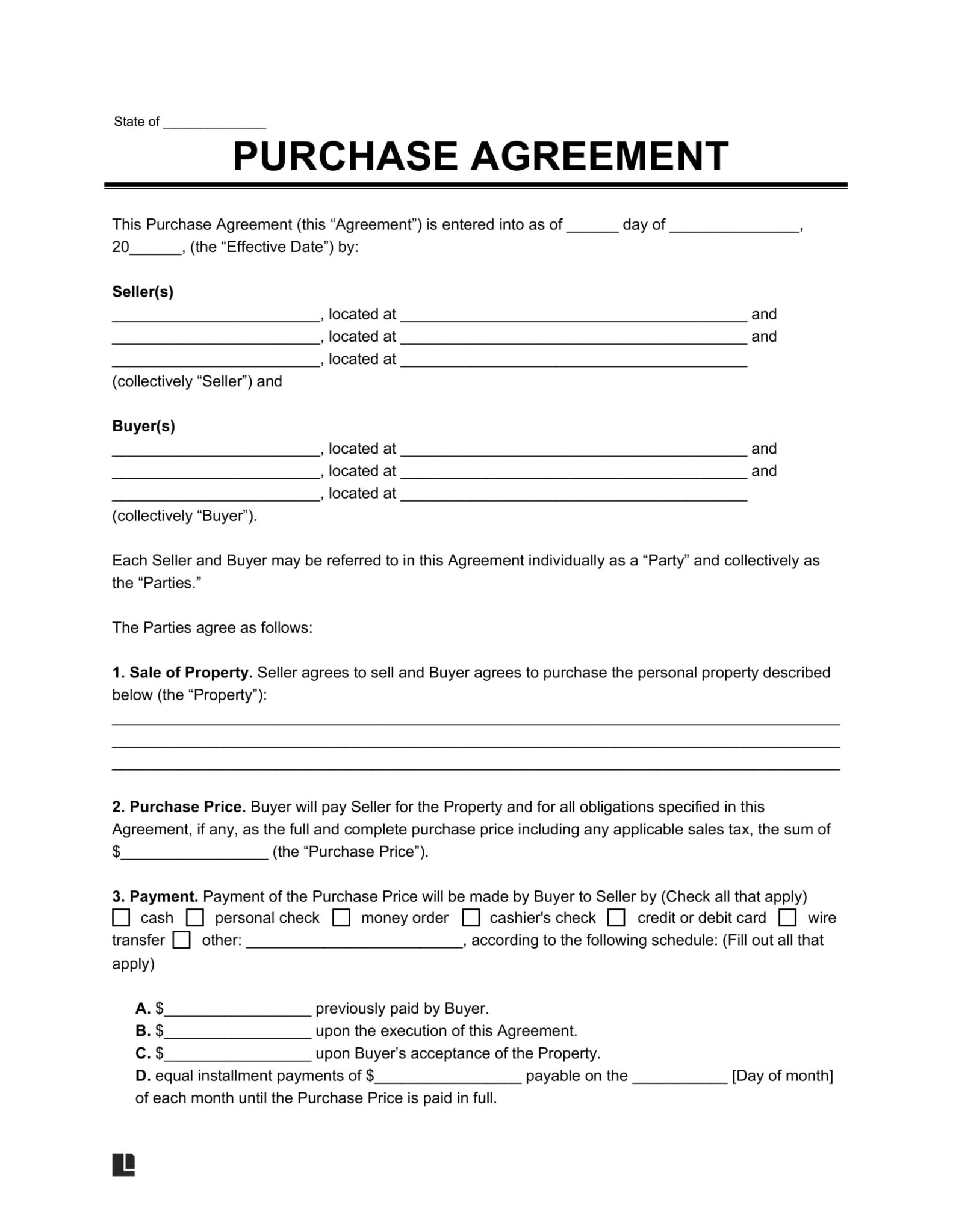 Free Purchase Agreement Template PDF Word
