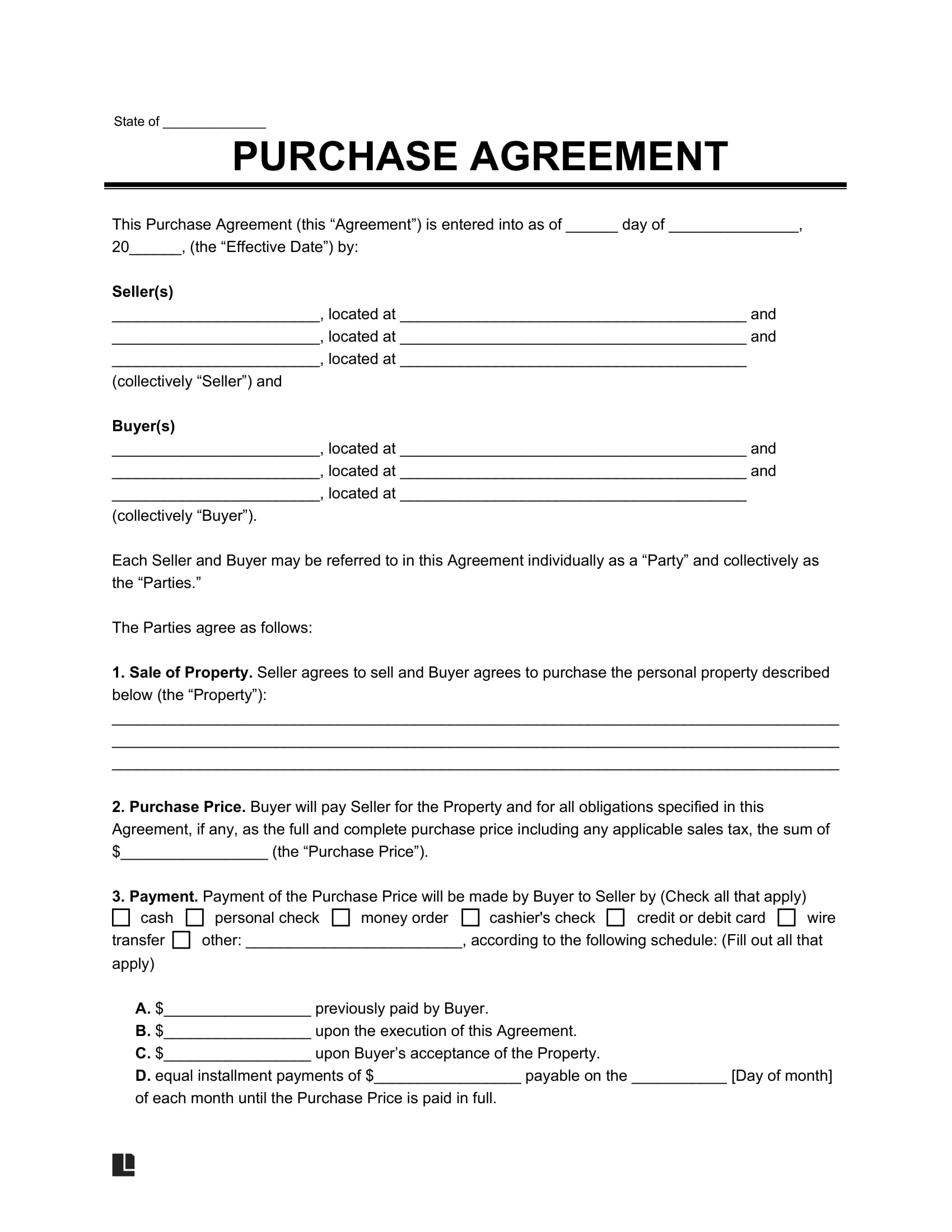 Free Purchase And Sale Agreement Templates PDF Word
