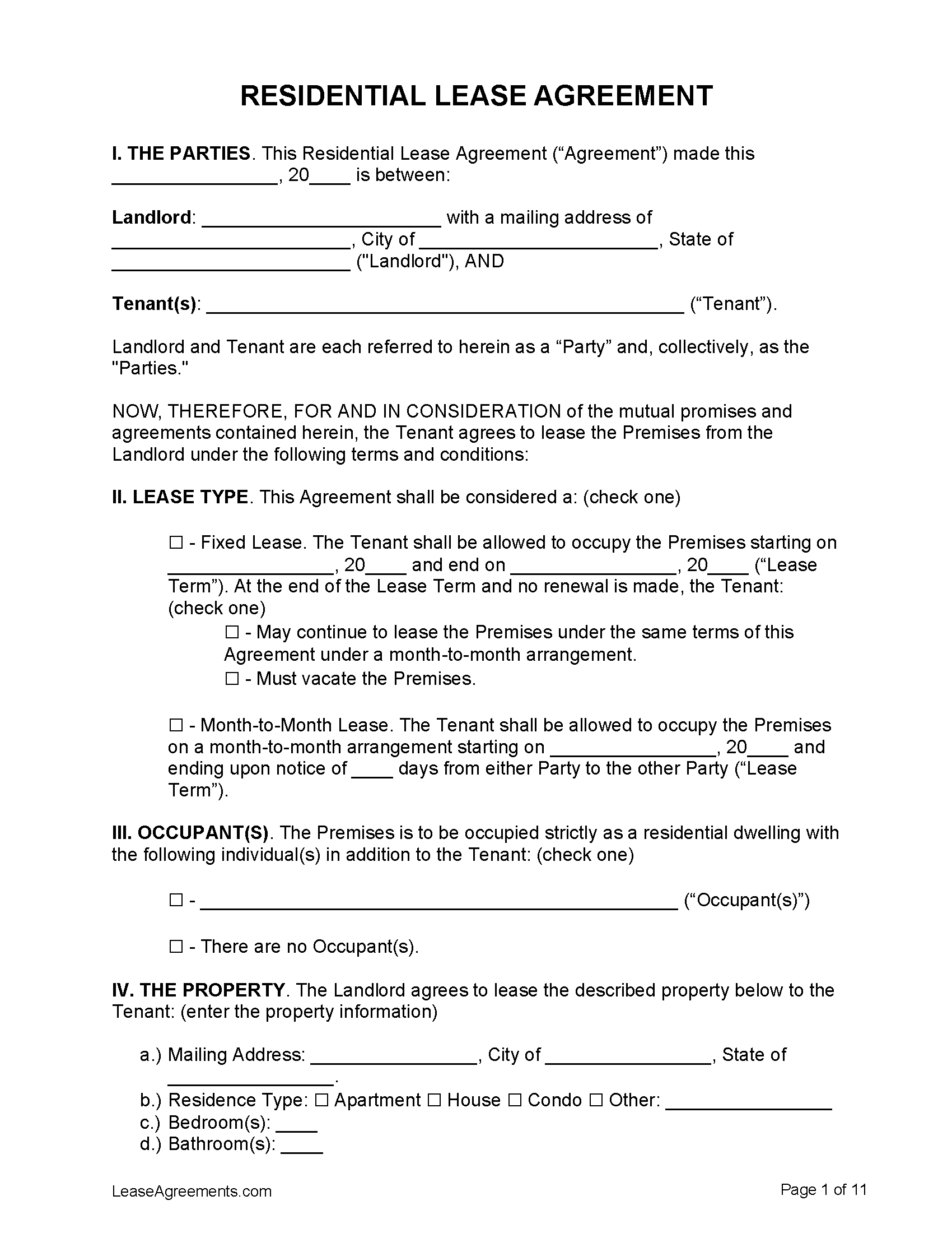 Free Residential Lease Agreement Templates PDF WORD RTF