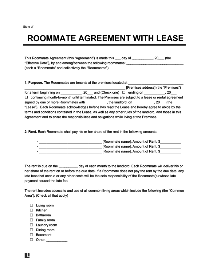Free Roommate Agreement Template PDF Word