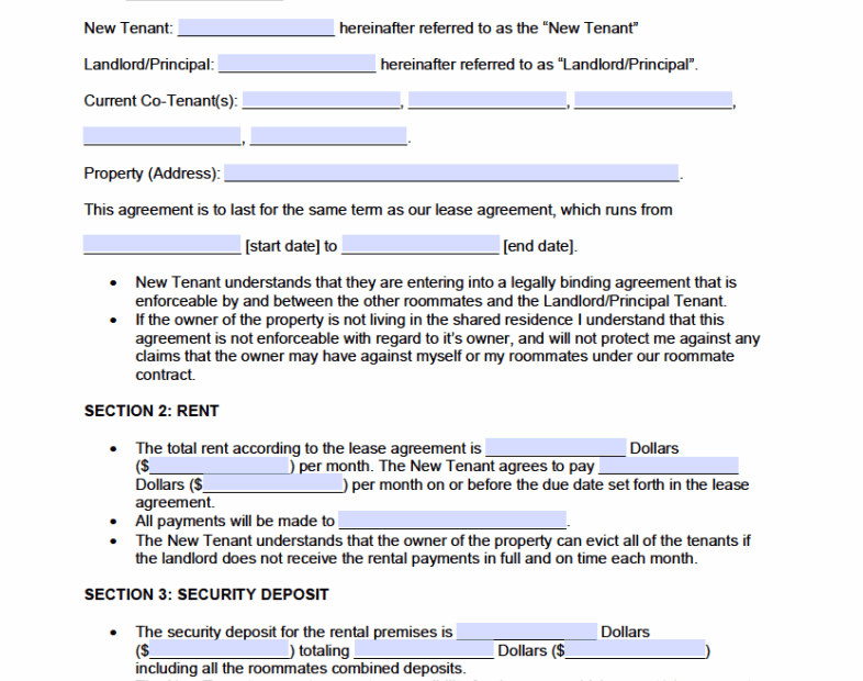 Free Roommate Room Rental Agreement Template PDF WORD