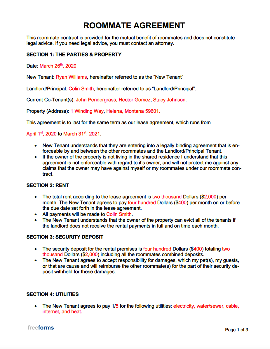 Free Roommate Room Rental Agreement Template PDF WORD