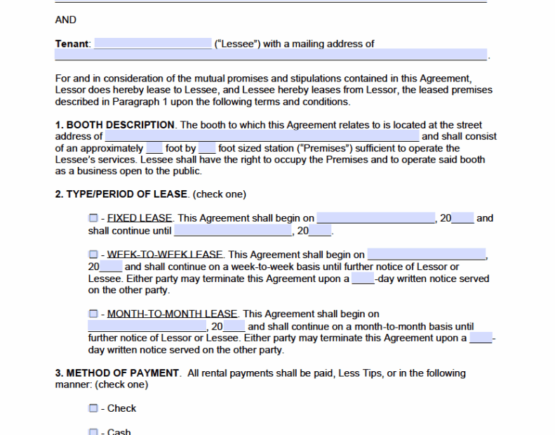 Free Salon Booth Rental Lease Agreement PDF WORD