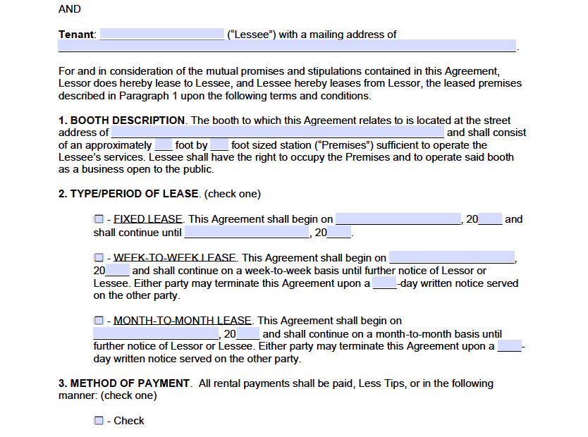 Free Salon Booth Rental Lease Agreement PDF WORD