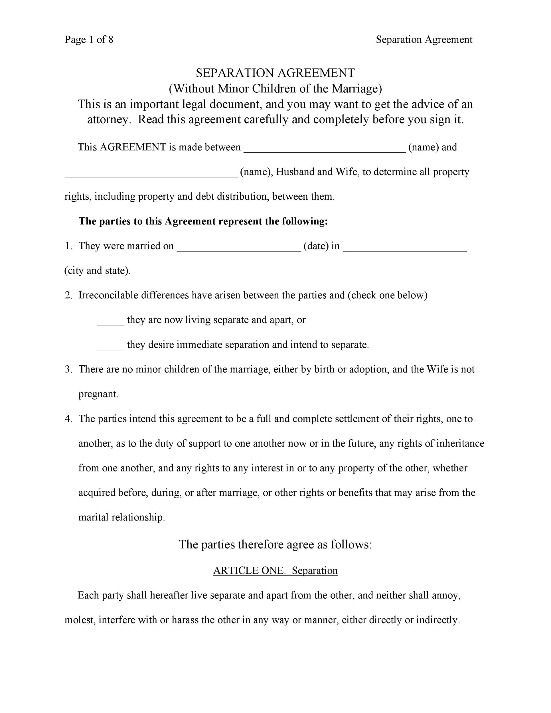 Free Separation Agreement Template Nz Printable Templates