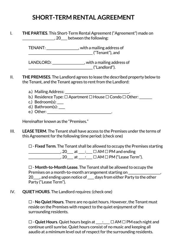 Free Short Term Rental Agreement Templates Word PDF 