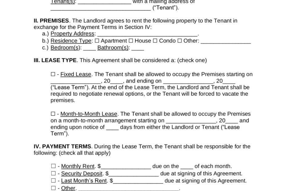 Free Simple 1 Page Lease Agreement Template Sample PDF Word EForms