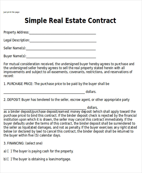 Free Simple Real Estate Purchase Agreement Template KAESG BLOG