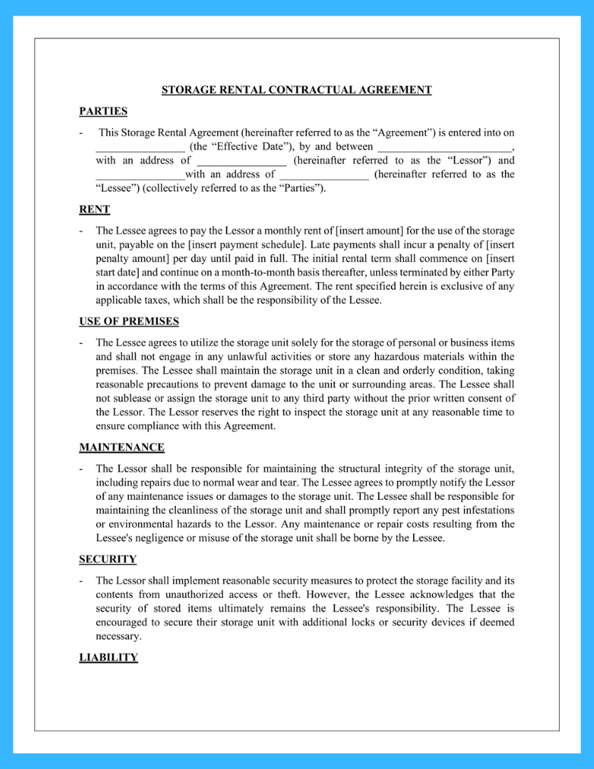Free Simple Storage Rental Agreement Template