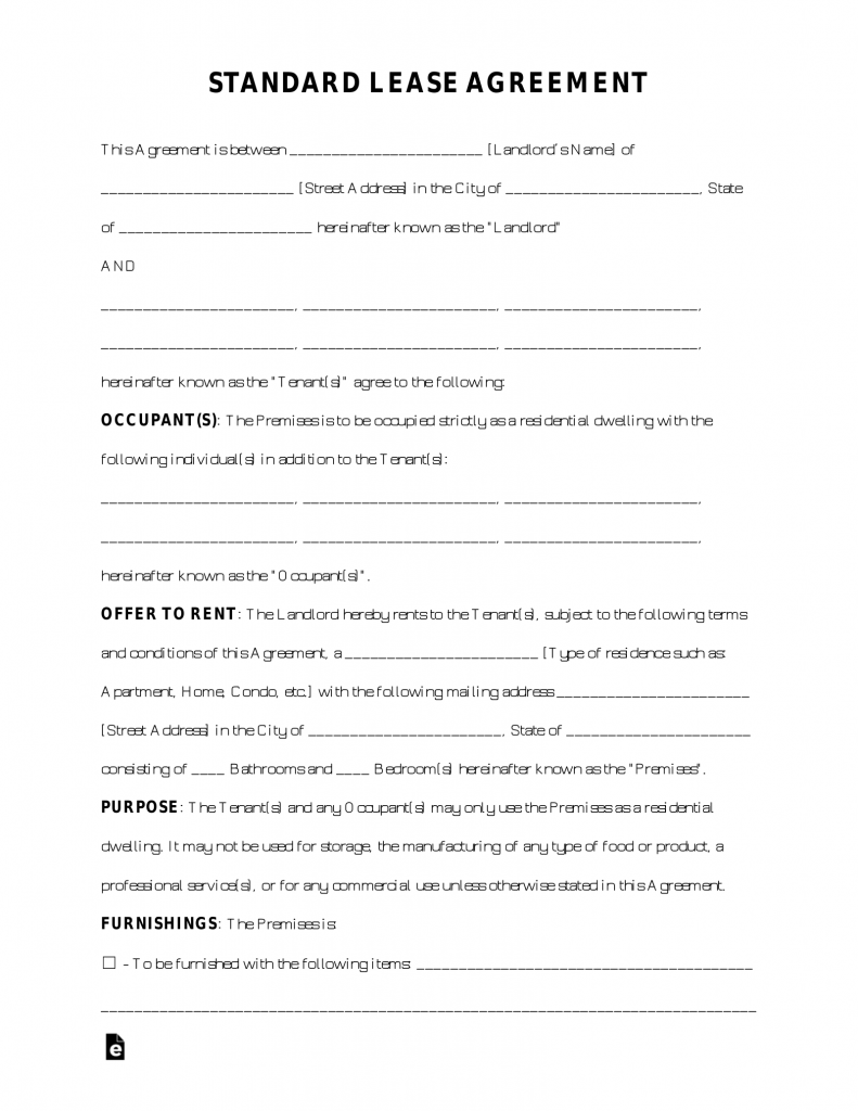 Free Standard Residential Lease Agreement Printable
