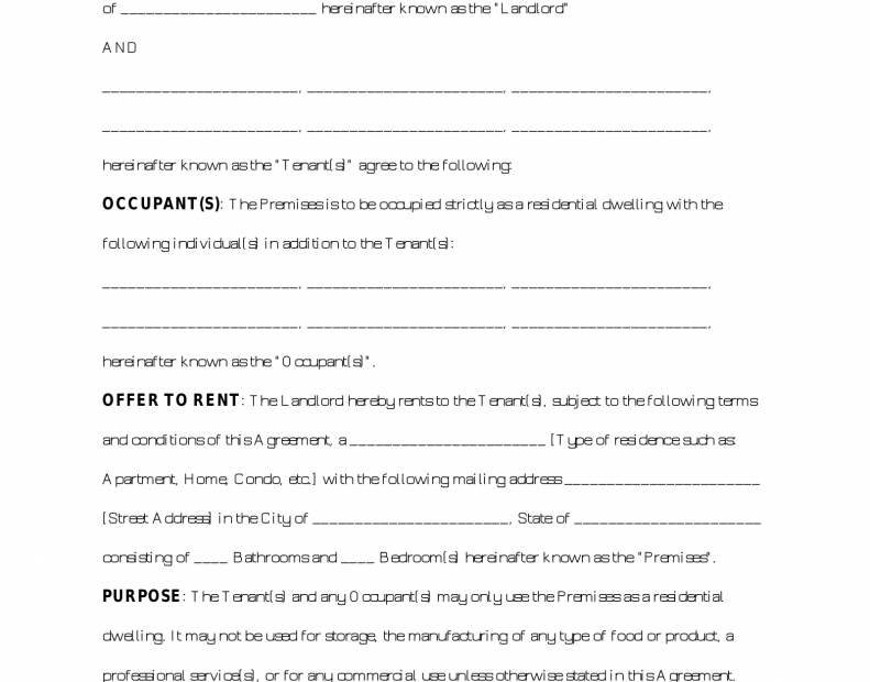 Free Standard Residential Lease Agreement Template PDF Word