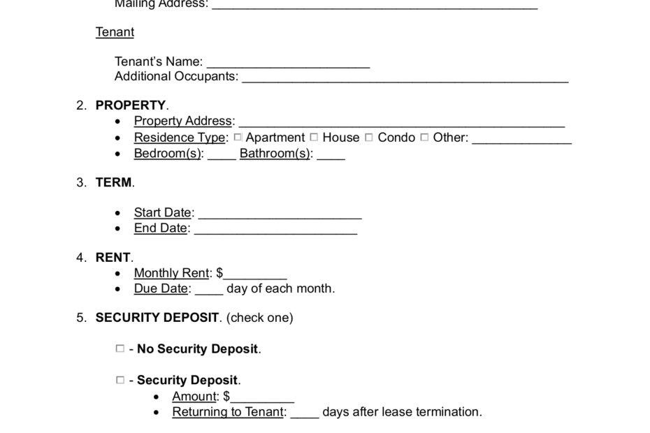 Free Standard Residential Lease Agreement Template PDF Word EForms