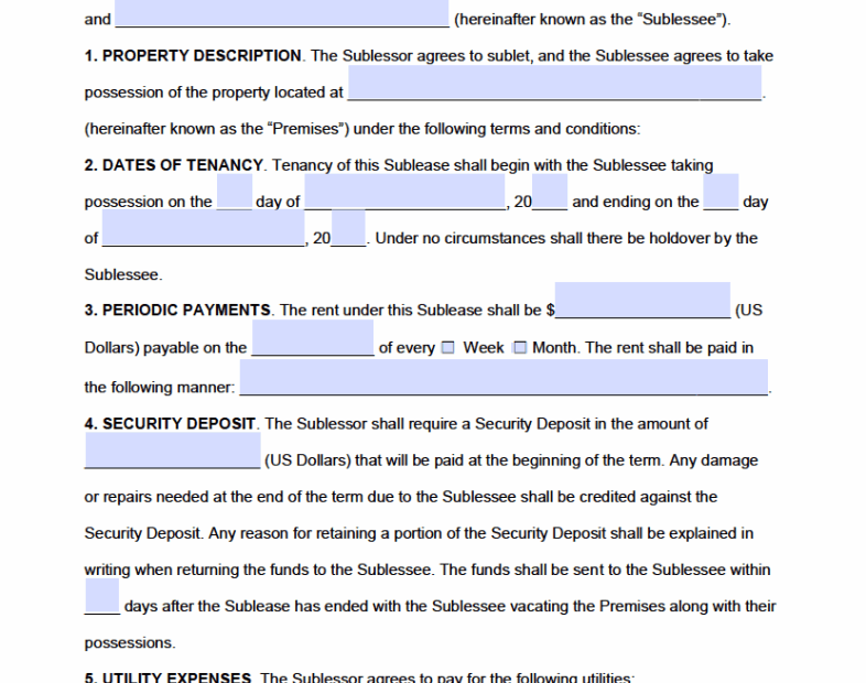 Free Sublease Agreement Template PDF WORD