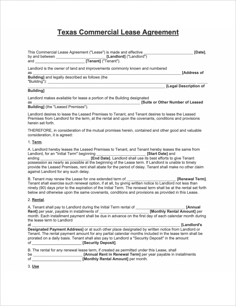 Free Texas Commercial Lease Agreement PDF