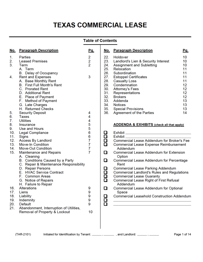 Free Texas Commercial Lease Agreement PDF