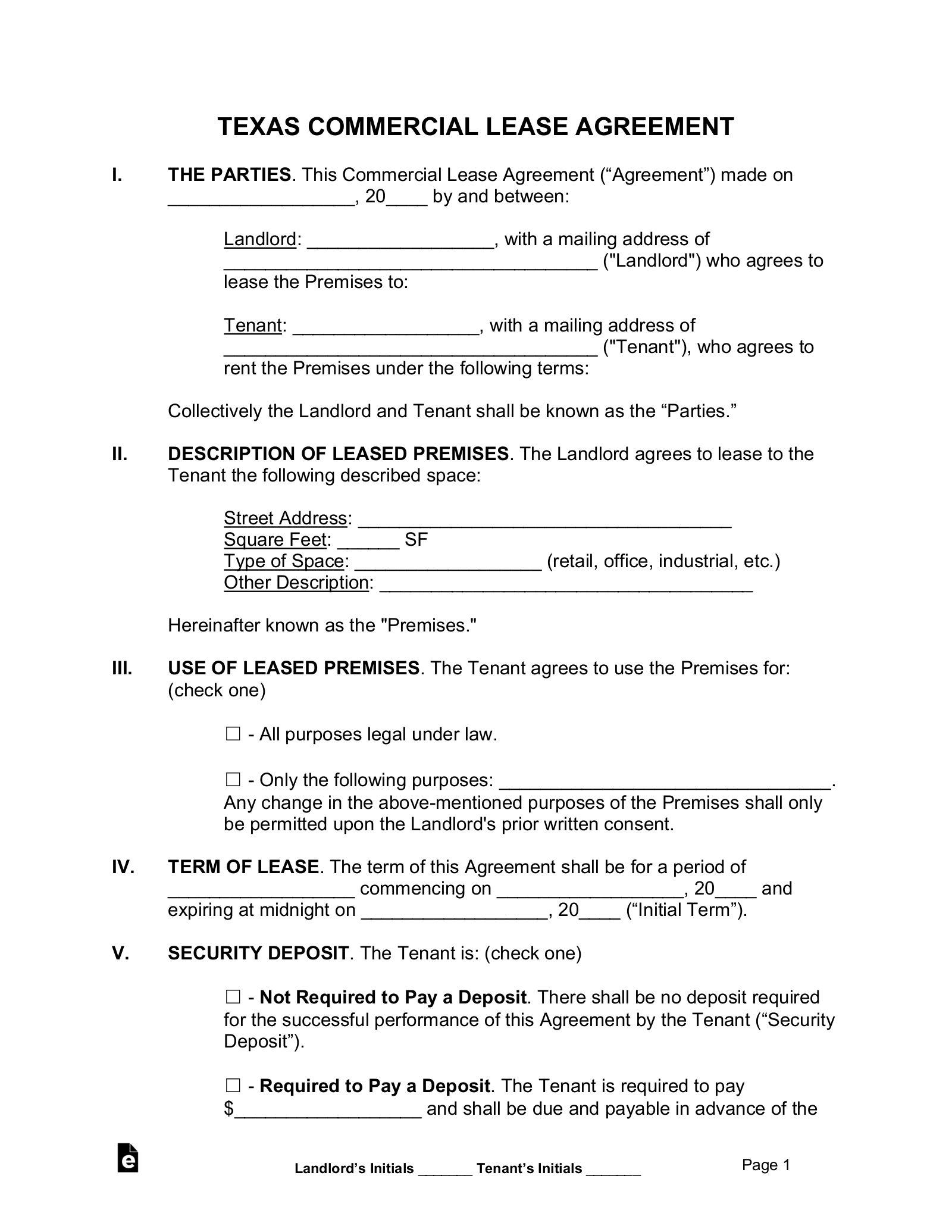 Free Texas Commercial Lease Agreement Template PDF Word EForms