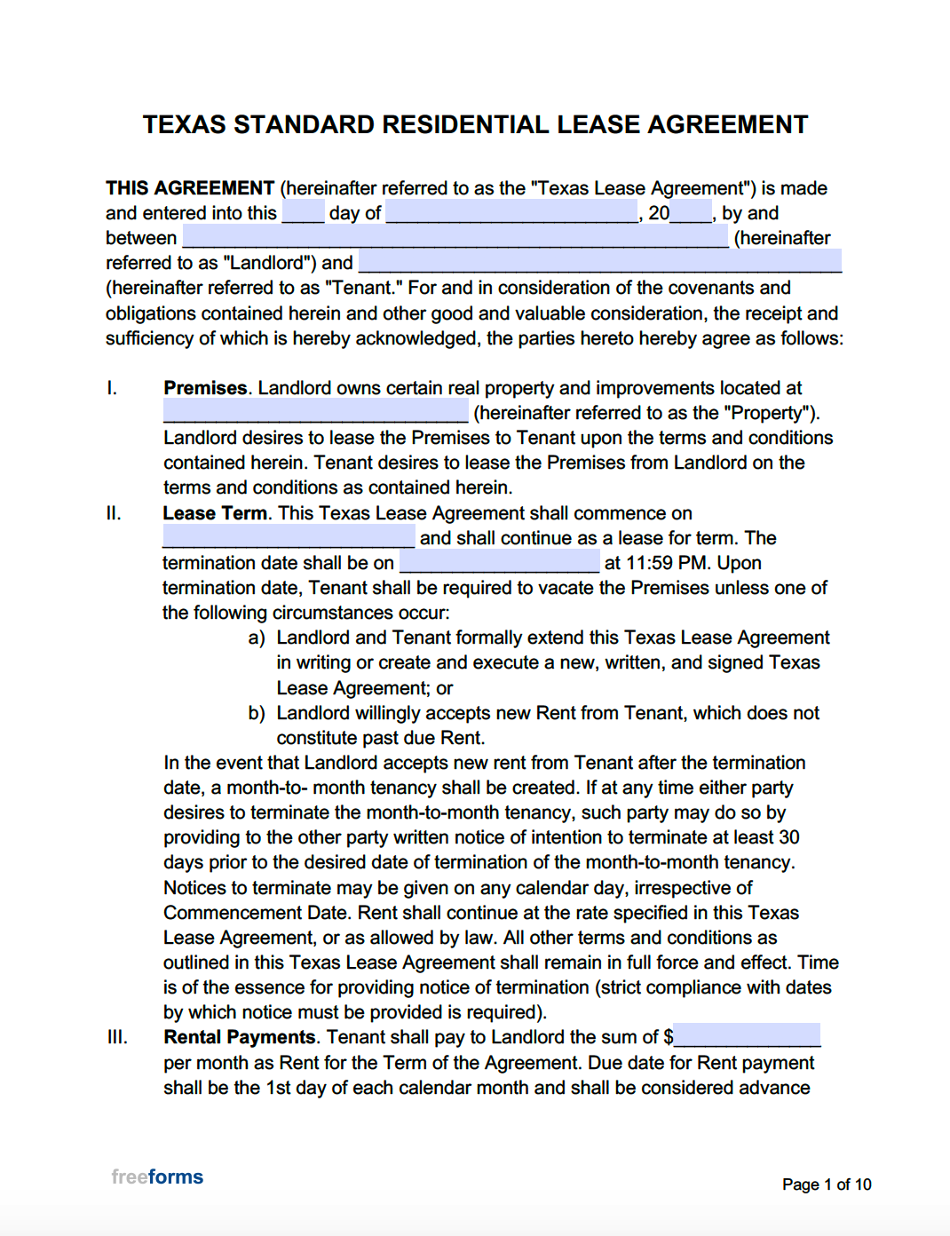 Free Texas Rental Agreement Template Free Templates Printable