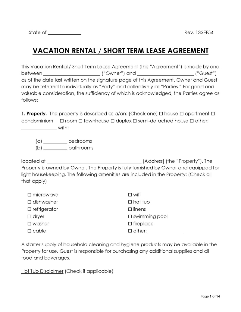 Free Vacation Rental Agreement Templates Word PDF