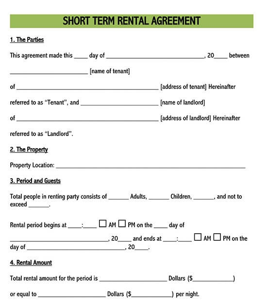 Free Vacation short Term Rental Lease Agreement Word DEC