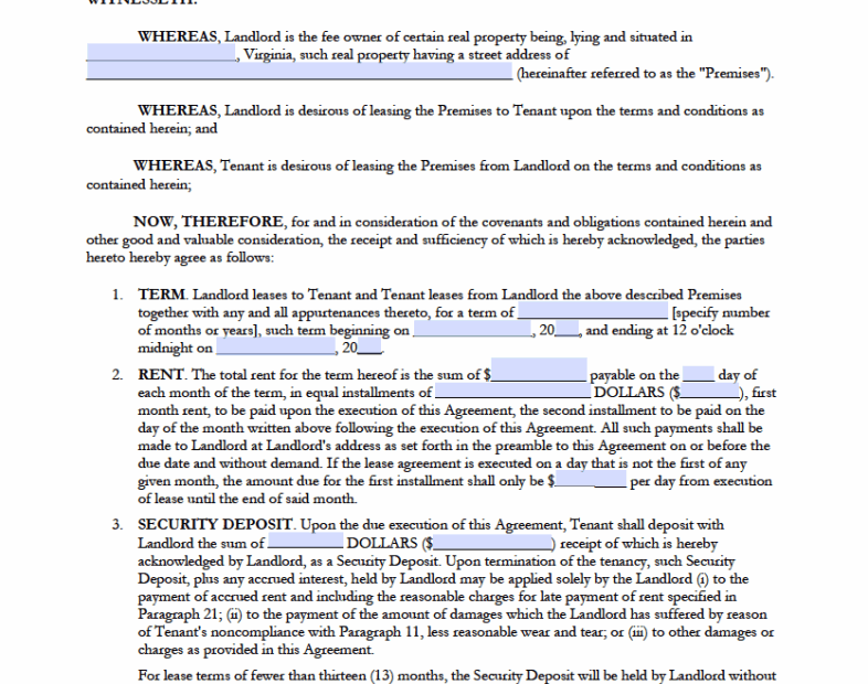 Free Virginia Rental Lease Agreement Templates PDF WORD