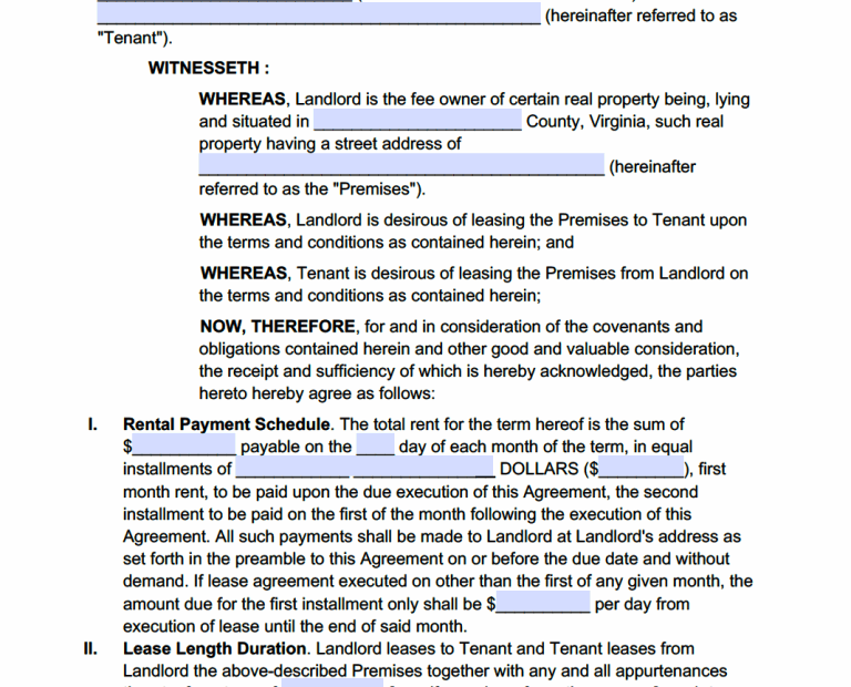 Free Virginia Standard Residential Lease Agreement Template PDF