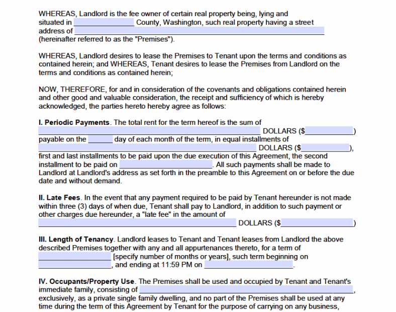 Free Wa State Rental Agreement Printable Form Printable Forms Free Online