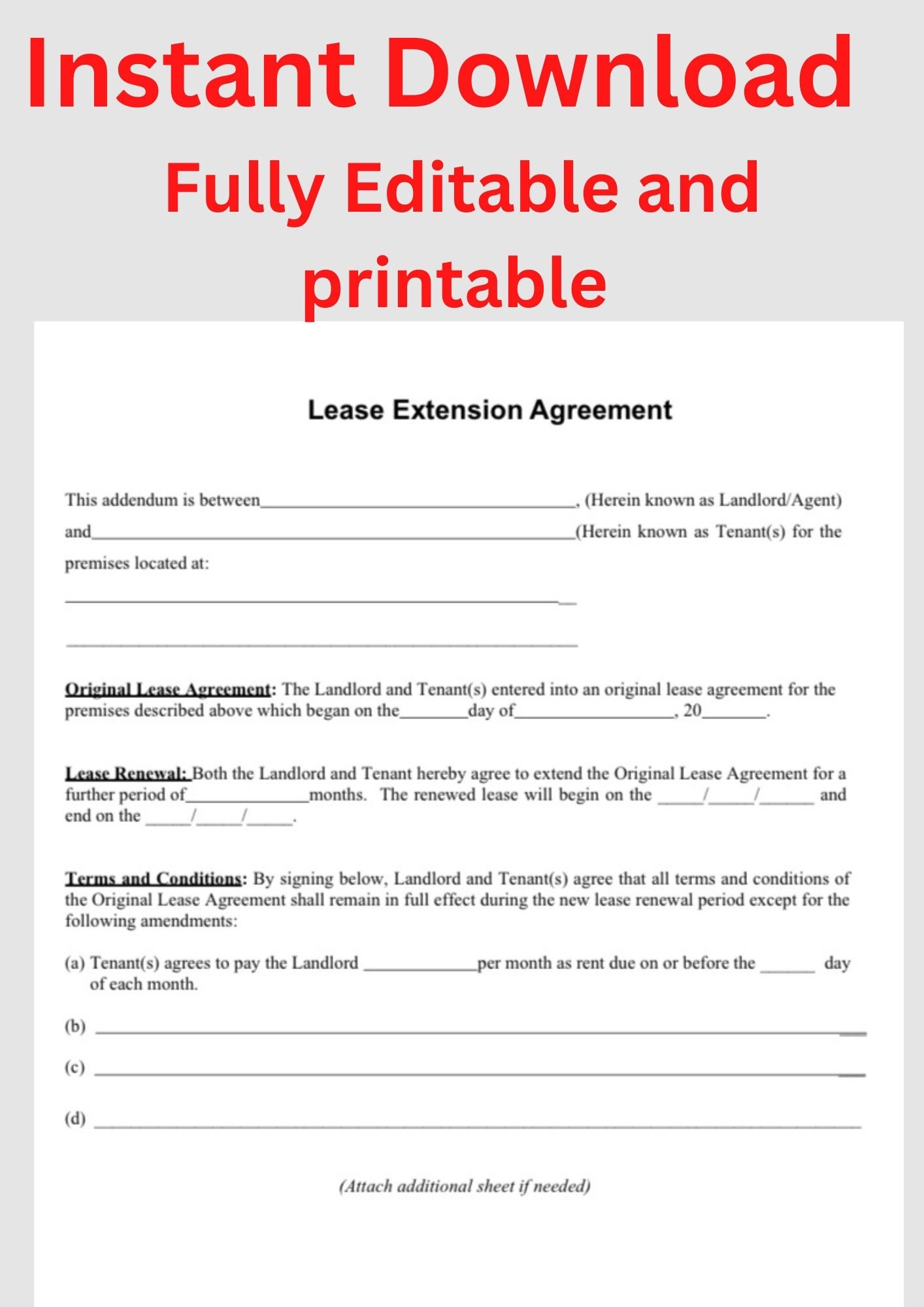 Fully Editable Lease Extension Agreement Residential And Commercial 