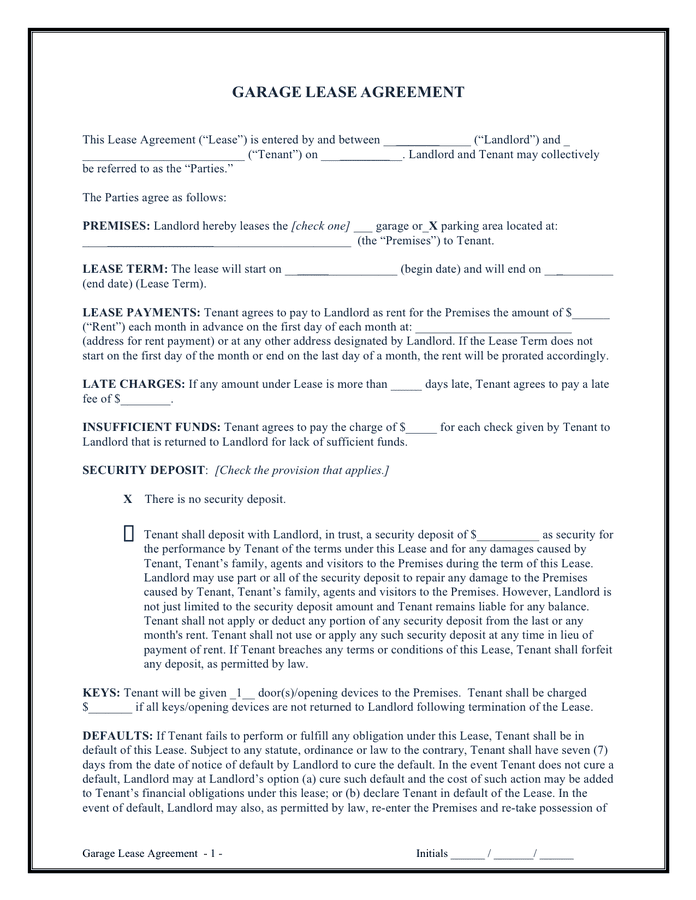 Garage Lease Agreement In Word And Pdf Formats