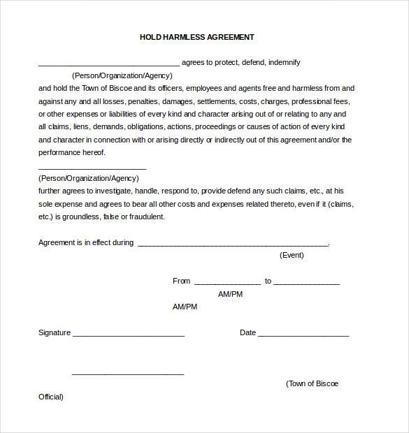 Hold Harmless Agreement Template 14 Free Word PDF Document Download