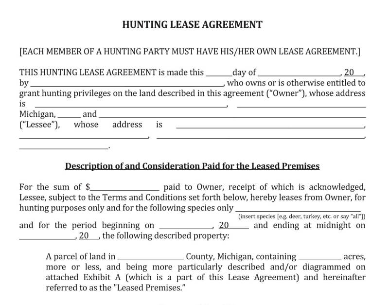 Hunting Lease Agreement Templates US Basics Laws