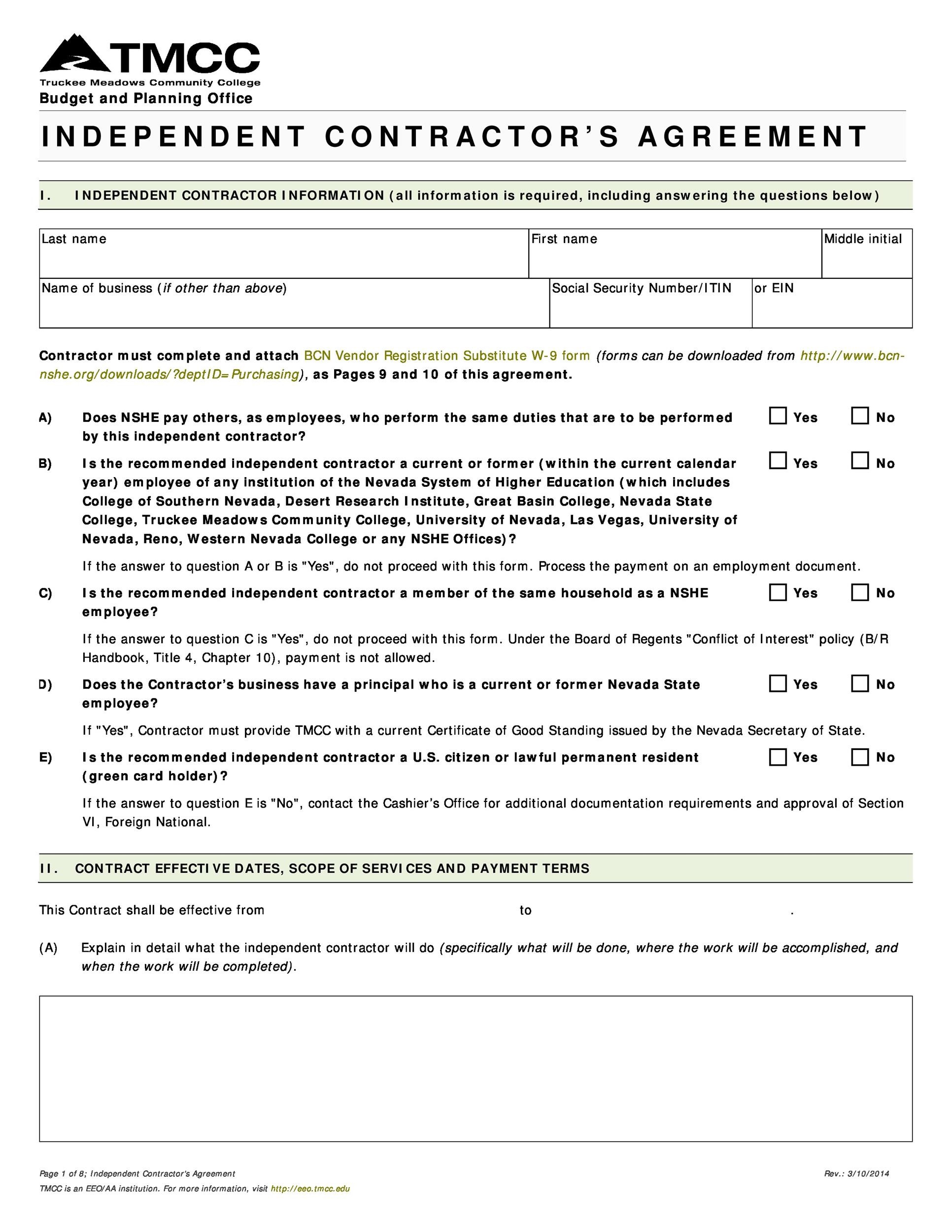 Independent Contractor Agreement Template Free Agreement Templates