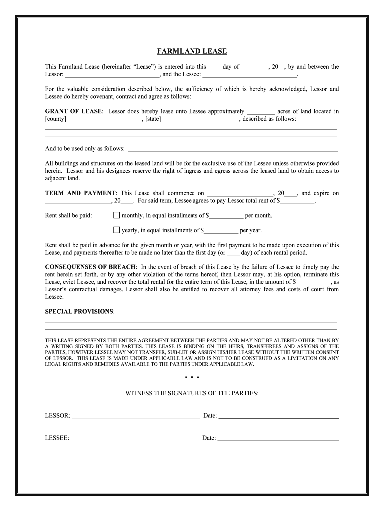 Land Lease Agreement Farm Fill And Sign Printable Template Online 