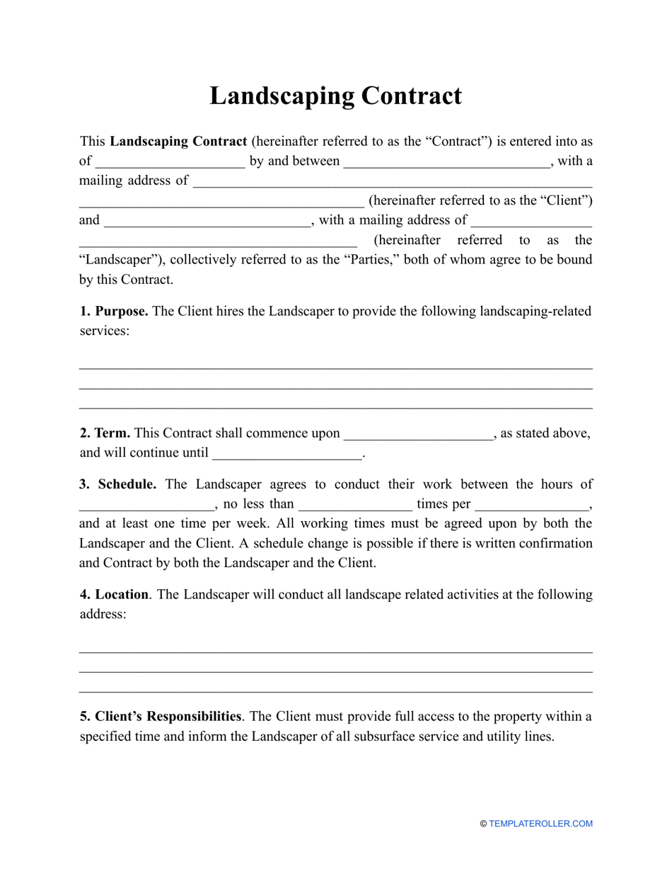Landscape Service Agreement Template