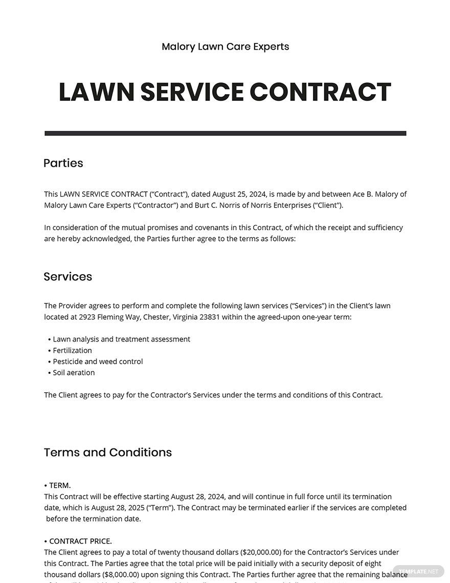 Lawn Care Contract Templates In PDF Download Template